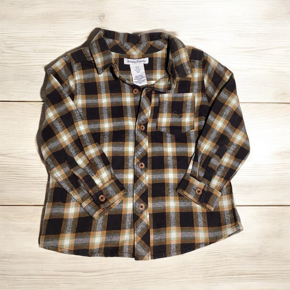 Tommy bahama flannel shirt plaid button down kids 3T brown